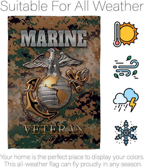 US Marine Veteran Garden Flag - Armed Forces Corps USMC Semper Fi United State American Military Retire Official - House Decoration Banner Small Y...